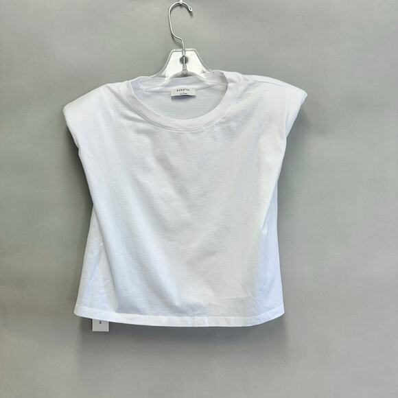 Babaton Shoulder Pad Cropped Muscle Tee in White  Size Large NWT Cotton - Picture 11 of 13